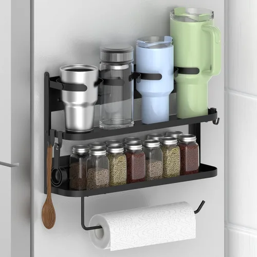 Vista 9 de EASTTOWEST Estante magnético para especias, estante magnético de cocina de 4 niveles para refrigerador, nevera, organizador con 2 soportes