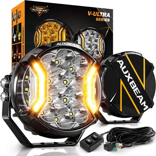Vista 15 de Auxbeam V-Ultra Series - Faros antiniebla ámbar tipo cápsula de 3 pulgadas y 108W, función DRL, 3 modos y cubiertas protectoras, barra de luz