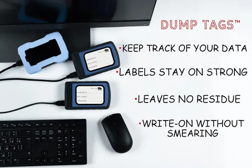 Vista 5 de Dump Tags - 50 etiquetas extraíbles para SSD y discos duros externos *Incluye estuche de almacenamiento para tarjetas multimedia