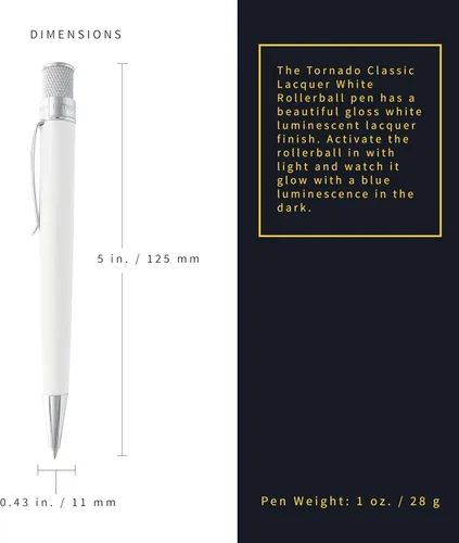 Vista 3 de Retro 51 Tornado Classic Lacquer Glow In The Dark White Bolígrafo Rollerball