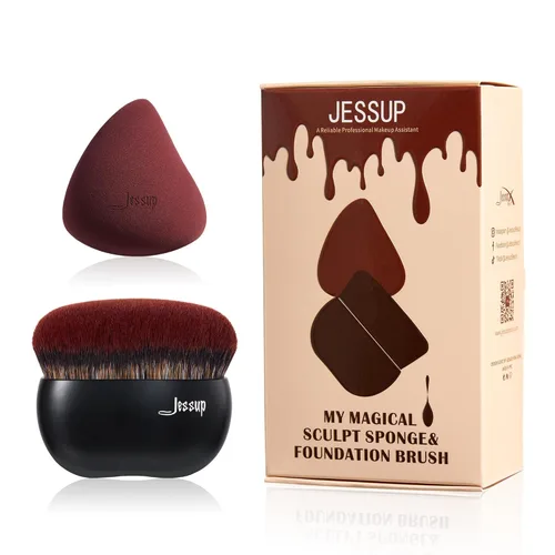 Vista 10 de Jessup Kabuki - Juego de 4 brochas esenciales para la cara, para base de contorno de rubor e iluminador, fibra sintética ultrasuave, libre