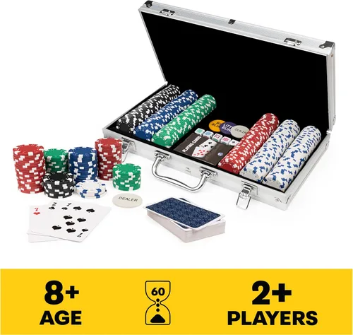 Vista 2 de Spin Master Games, Cardinal Classics, juego de póquer de 300 piezas con estuche de transporte de aluminio, fichas de peso profesional y dados