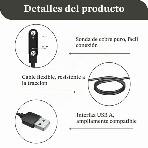 Vista 3 de Paquete de 2 cables de carga magnéticos para reloj inteligente, 2 pines de 0.300 in, cable de carga de repuesto compatible con reloj inteligente