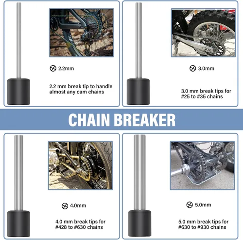 Vista 3 de kit de herramientas para romper cadena de motocicleta, juego de herramientas de remache de cadena de 18 piezas, herramienta de corte y extracción