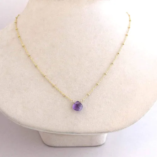 Vista 6 de Collar con colgante de piedra natal con piedra preciosa genuina, relleno de oro de 14 quilates, 18 pulgadas