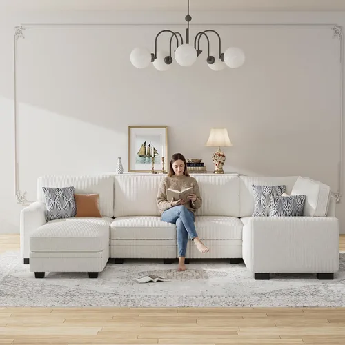 Vista 2 de Legend Vansen Sofá modular de gran tamaño, sofá reversible en forma de U con otomana, sofá de pana de asiento profundo para sala de estar, 6 plazas