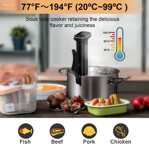 Vista 2 de Olla Sous Vide de 1100 W para carne perfecta y pollo tierno circulador de inmersión ultra silencioso con control táctil preciso y temporizador