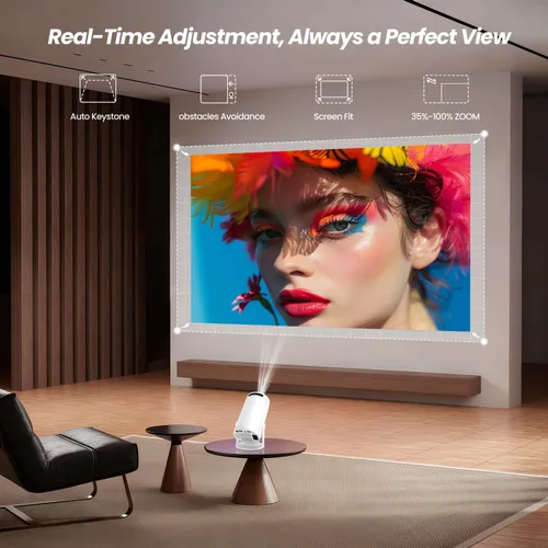 Vista 4 de Mini Proyector con WiFi y Bluetooth, Soporte 4k, Proyector Portátil para Exteriores, Proyector Inteligente con Android, Aplicación Integrada, Negro