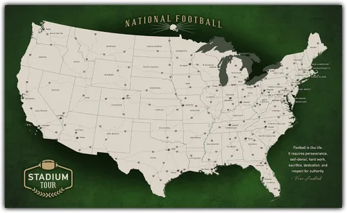 Vista 15 de HolyCowCanvas Rastreador de mapas de estadio de fútbol de lona personalizado con alfileres, pelotas de fútbol de metal, regalo deportivo