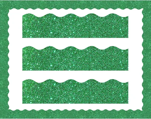 Vista 8 de Containlol Bordes de tablero de anuncios con purpurina de 118 pies, 120 hojas festoneadas para decoración escolar, día de San Patricio, regreso a