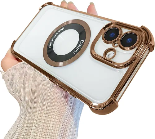 Vista 42 de Funda magnética transparente para iPhone 11, funda de lujo con cuatro esquinas brillantes, protección a prueba de golpes de grado militar
