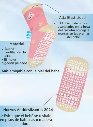Vista 5 de RATIVE Calcetines de algodón antideslizantes antideslizantes con puños para bebés, niños y niñas Cg-230