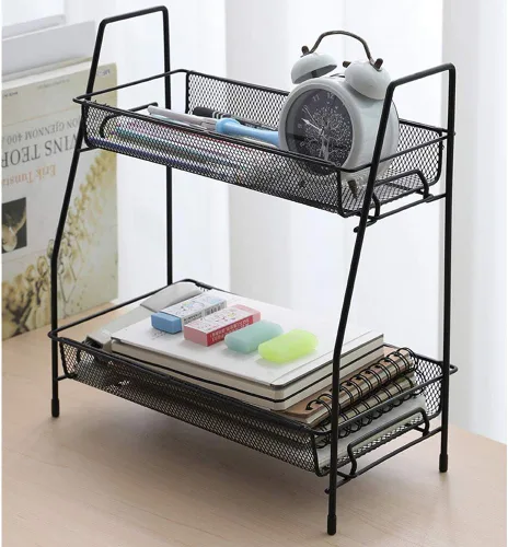 Vista 5 de Organizador de especias, organizador de estante de baño de 2 niveles para encimera, organizador de estante de cocina para latas de especias, frascos