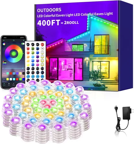 Vista 13 de Luz permanente para exteriores de 100 pies, luces RGB inteligentes para exteriores con aplicación y control remoto, sincronización de música