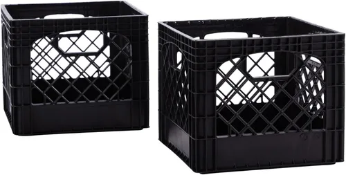 Vista 13 de Caja rectangular de plástico para almacenamiento tipo crate para leche con asas, organizador apilable de 24 cuartos de galón para garaje, hogar