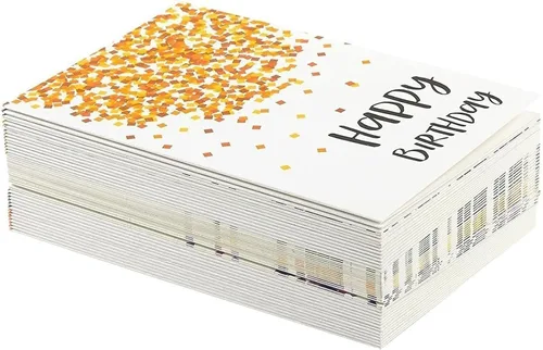 Vista 6 de Tarjetas de felicitación de cumpleaños, 4 x 6 pulgadas, paquete de 48, diseño de confeti multicolor, interior en blanco con sobres para fiestas