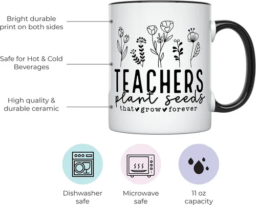 Vista 2 de YouNique Designs Teachers Plant Seeds That Grow Forever - Taza para profesores, 11 onzas, el mejor regalo para profesores, regalos de agradecimiento