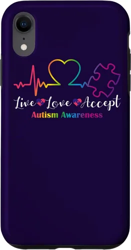 Vista 24 de Funda para iPhone 13 Pro Max Live Love Acept Autismo Concientización ECG Línea de Pulso Autismo Mamá
