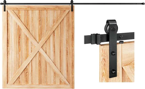 Vista 12 de EaseLife Kit de riel de herrajes para puerta corrediza de granero de 4 pies, polea básica en J, se desliza suavemente y silenciosamente, fácil