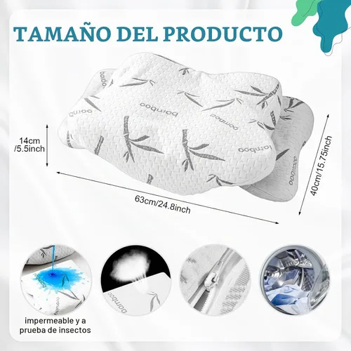 Vista 2 de Hahafelt Funda de almohada cervical refrescante (solo funda de almohada), funda de almohada impermeable de bambú para el cuello, funda de almohada