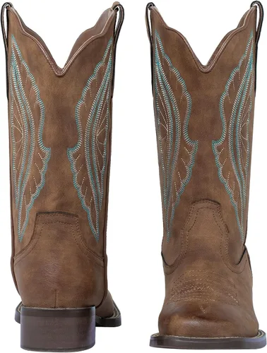 Vista 2 de J's.o.l.e Botas vaqueras para mujer, punta cuadrada, pantorrilla ancha, botas vaqueras bordadas