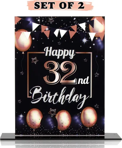 Vista 156 de LINGTEER Decoraciones de feliz cumpleaños número 11, 2 piezas de soporte de acrílico con impresión de pie rosa y azul, tablero de telón de fondo