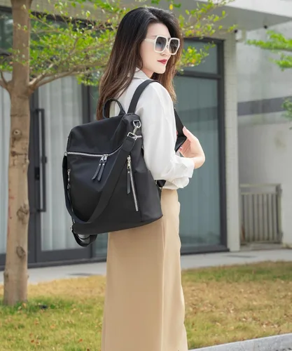 Vista 7 de zhongningyifeng Mochila para mujer, impermeable, ligera, a la moda, casual, de viaje, bolsa de hombro para mujer (negro, grande)