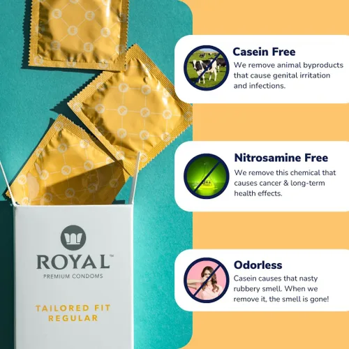 Vista 3 de Royal Tailored Fit - Paquete a granel de preservativos veganos ultra finos – Condón lubricado premium para hombres – Lubricante sin sabor, goma
