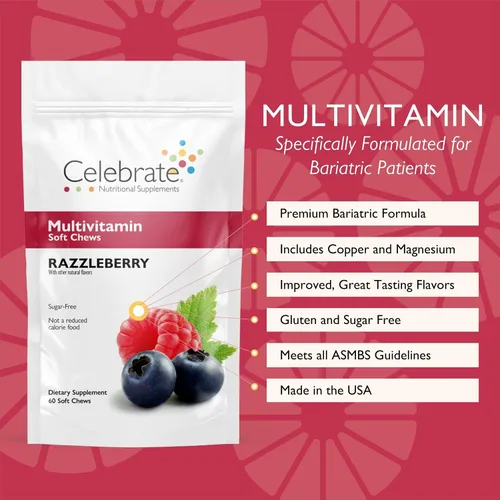 Vista 2 de Celebrate Vitamins Bariatric Multivitamin Soft Chews – Vitaminas y minerales esenciales, sin azúcar ni gluten – Bypass gástrico y suplemento