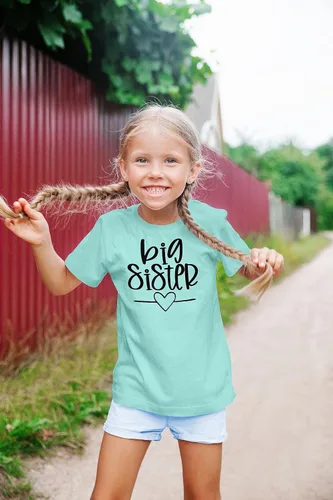 Vista 6 de Olive Loves Apple Big Sister Heart Sibling Reveal T-Shirt for Baby and Toddler Girls Sibling Outfits
