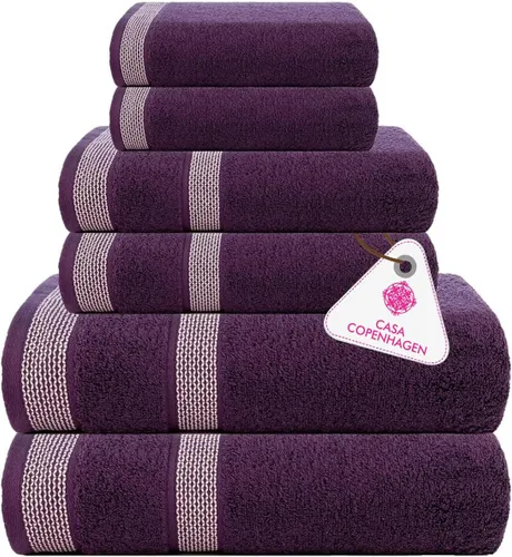 Vista 92 de CASA COPENHAGEN Exotic - Juego de 6 toallas de diseño de 100% algodón egipcio, color azul aguamarina, 550 GSM, 2 toallas de baño, 2 toallas de baño