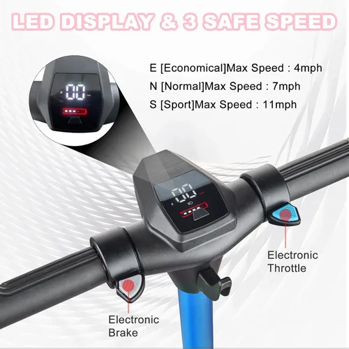 Vista 2 de Patinete eléctrico para niños de 6 a 14 años, motor de 150W, 4/7/11 mph, tiempo de conducción de 60 minutos, velocidad ajustable, pantalla LED