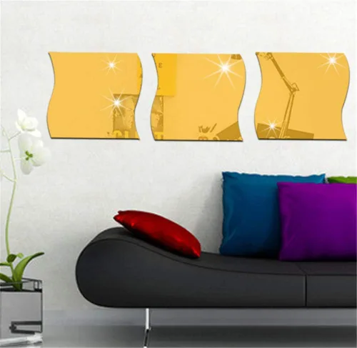 Vista 3 de 12 calcomanías de pared de espejo ondulado, arte 3D de longitud completa, para decoración del hogar, lámina acrílica, azulejos de plástico para sala