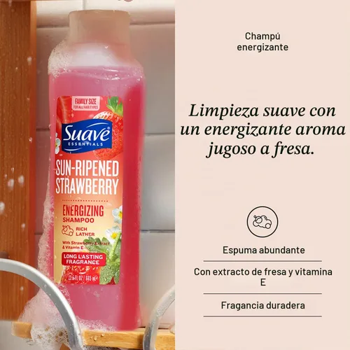 Vista 2 de Suave Essentials Sun - Champú de fresa madura 12 oz - Paquete de 2
