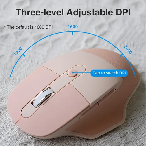 Vista 6 de Lomiluskr Ratón inalámbrico ergonómico de 2.4 G y Bluetooth de modo dual con cubierta de poliuretano, teclas sin sonido, colores dulces, compatible