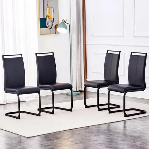 Vista 41 de gopop Juego de sillas de comedor, sillas modernas de metal con asiento acolchado de piel sintética, respaldo alto y patas cromadas resistentes, Negro
