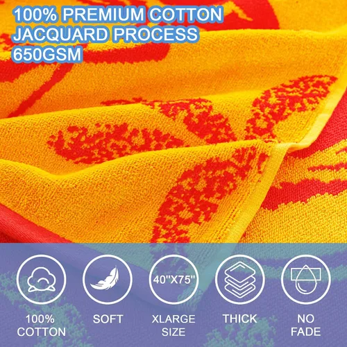 Vista 3 de VOOVA & MOVAS 2 toallas de playa grandes de algodón grueso – 40 x 75 pulgadas 650GSM, jacquard, toallas de piscina para hombres y mujeres – Sábanas