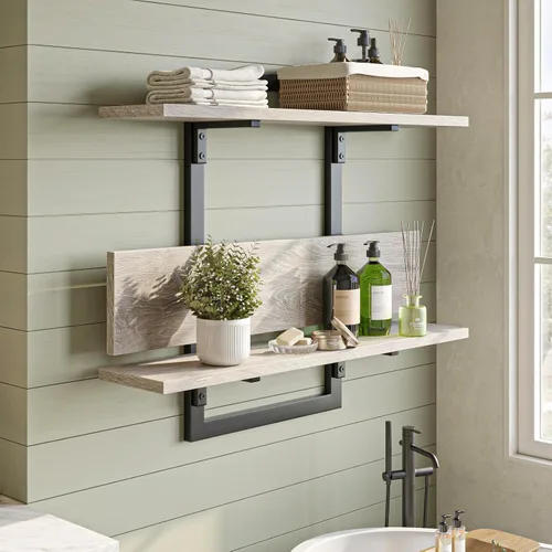 Vista 3 de Bestier - Estantes flotantes para pared, estantes de cocina de 32 pulgadas montados en la pared, estante de barra de café de 3 niveles con soportes