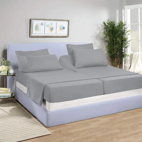 Vista 10 de Juego de sábanas divididas de 5 piezas de 800 hilos para cama ajustable (2 piezas, 1 sábana plana y 2 fundas de almohada) 100% algodón egipcio