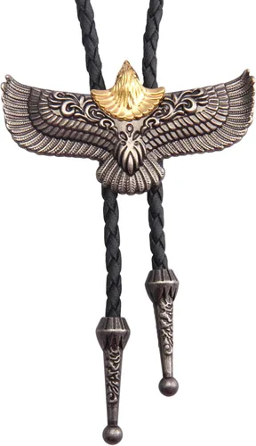 Vista 268 de Jeilwiy Corbata de bolo para hombre, corbata de vaquero occidental, collar de corbata de bolo dorado, corbata de cuero, corbata de Halloween