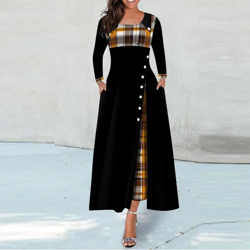 Vista 2 de Vestido Casual de Manga Larga con Cuello en O para Mujer Mini Vestido Fluido de Otoño 63