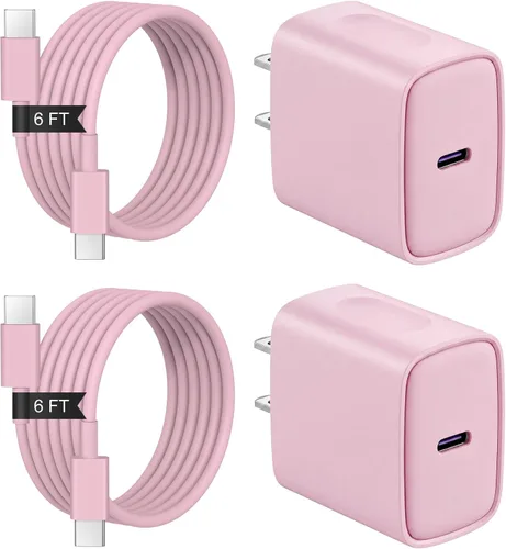 Vista 9 de Cargador de carga rápida para iPhone 17, 16, 15, paquete de 2+2 cargadores de pared USB C de 20 W con cable de carga rápida de 6 pies compatible