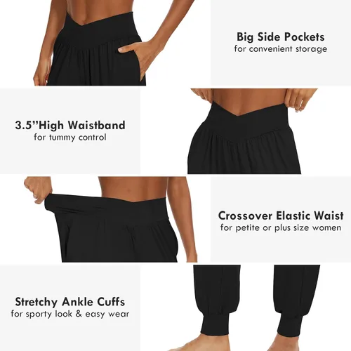Vista 5 de SICVEK Pantalones deportivos de cintura alta para mujer, pantalones holgados cruzados, suaves, cómodos, pantalones de yoga con bolsillos