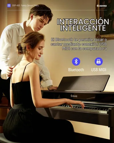 Vista 5 de Donner DDP-400 - Piano digital con teclado progresivo ponderado de 88 teclas, teclado de piano vertical premium para profesionales, paquete