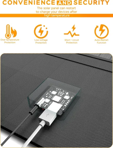 Vista 5 de MARBERO Cargador de panel solar portátil de 21W, panel solar plegable, paneles solares impermeables IP65, 23% de alta eficiencia, cargador rápido