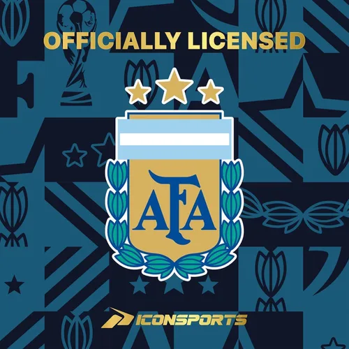 Vista 4 de Icon Sports Balón de fútbol de la selección nacional de Argentina oficialmente tamaño 5 - Messi 10 azul marino con amarillo