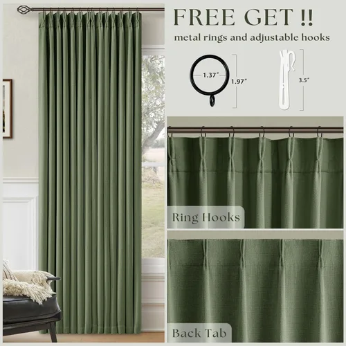 Vista 83 de Juego de 2 paneles de cortinas plisadas negras de 80 pulgadas para sala de estar, cortinas plisadas de lino con forro de 80 pulgadas de largo, 100%
