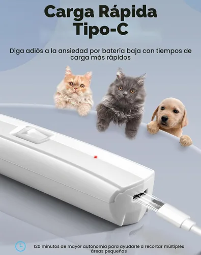 Vista 5 de Cortadora de patas de perro para aseo, cortadora de perros recargable inalámbrica con hoja ensanchada, afeitadora eléctrica de precisión de bajo