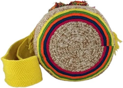 Vista 5 de Mochila Wayuu colombiana 100 % auténtica, hecha a mano, producto artesanal, bolsa de viaje cruzada de diseño único, estilos multicolor..