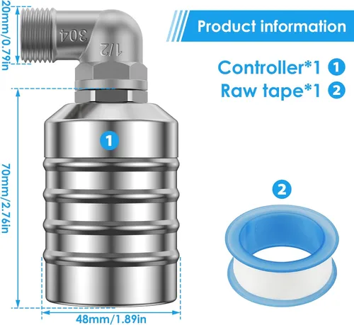 Vista 3 de Válvula de flotador de control de nivel de agua 304 Acero inoxidable Totalmente automática Mini válvula de bola flotante Apagado automático Tanque